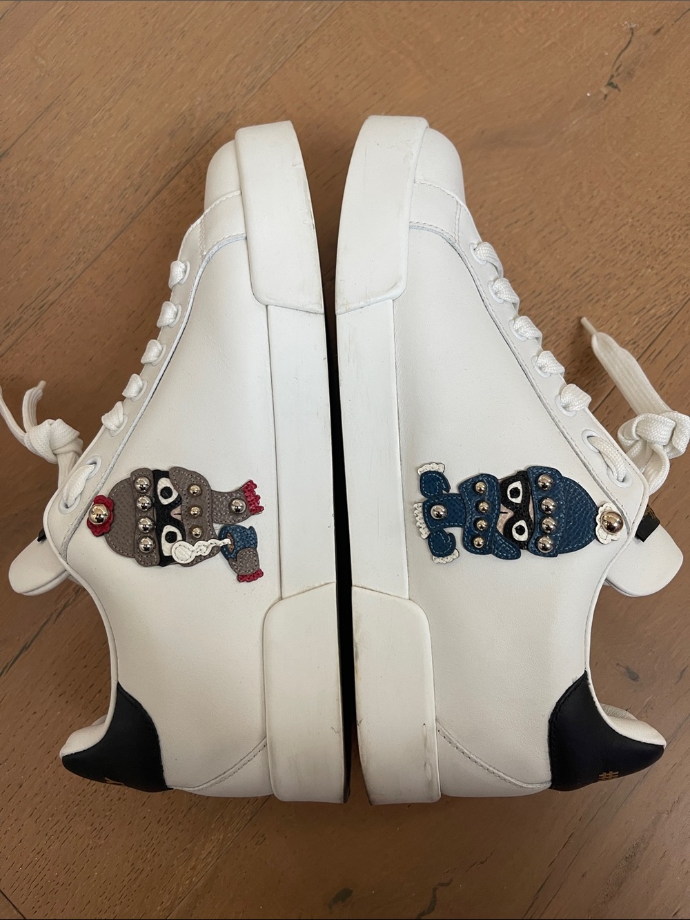 Dolce & Gabbana White Leather Low-Top Sneakers with Black Heel Tab